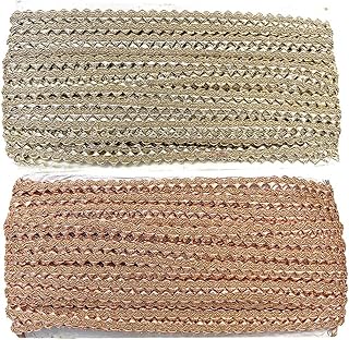 EmbroideryMaterial Golden Samosa Design Gota Patti Trim Lace Rolls for Edges of Saree, Blouse, Kurti & Dresses (Beige Gold & Rose Gold, 1.1CM Width, 2 Rolls, 18 Meters/Roll)