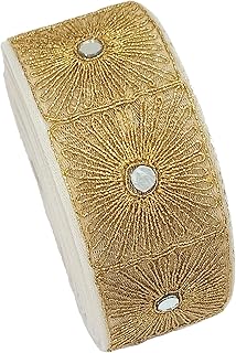 Balar Creation Lace Border Golden Zari Mirror Work Sewing Trim for Dupatta Saree Dress Blouse Suit Art Craft Work Ribbon Roll (Golden) 9 Mtr