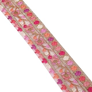 DaSync pink lace and border materials Embroidery Floral flower Embroidered Lace Border for Sarees Blouse Multi Dupatta Women Tailoring Dresses Suits Lehenga Gowns Chunni Choli Decoration Crafts 9 Meter