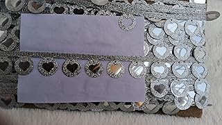 Aerene Lace Mirror sequance Glittery Heart lace (Silver) (17.5 Mtrs.) Trims Used for Suits, Dresses, Lehanga, Embroidery, Crafts, Curtains, Home Decor, Sewing, Blouse 4.4 cm x 17.5 m
