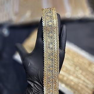 Mohan Shoppe Golden Color Sequins Work Designer Embroidery Lace/Border- 9 Meters (1Roll) for Dupatta Suits Decoration etc. (Dark Golden)