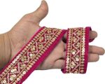 CRAFT LOVE Sequence Velvet Zari Lace 9.2 Yards/ 8.5 Meters for Sewing Decoration & Crafts (3 cm Wide) (Pink)