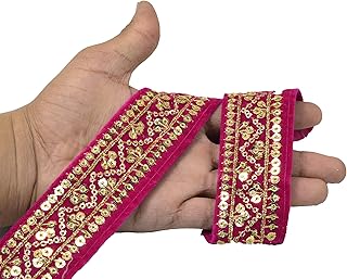 CRAFT LOVE Sequence Velvet Zari Lace 9.2 Yards/ 8.5 Meters for Sewing Decoration & Crafts (3 cm Wide) (Pink)