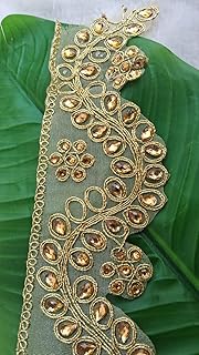 Aerene lace Embroidery Stone lace (Gold) (8.5 Mtrs. 2.5 Inches) Trims Used for Suits, Dresses, Lehanga, Embroidery, Crafts, Curtains, Home Decor, Sewing, Blouse