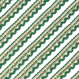 EmbroideryMaterial Shiny Golden Zari with Green Thread, Laces and Borders Material for Saree Border, Suit, Kurta, Dupatta, Blouse, Gown & Lehenga (Gold & Green, 18 Meters, 9 MM Wide)