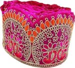 FRIJVEN Golden Embroidery Heavy Work Trim Lace Border Falls for Saree, Kurti, Dresses, Bandhani, Lehenga, Decorative Design Ribbon -11 cm Width (Pink, 4.5 Meter)