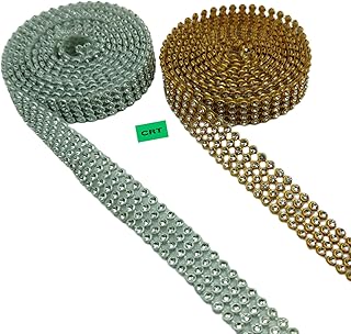 CRT Stone Sheet, Stone Lace, Jewellery Making Chain for Bangle/Jumka/Jewellery Decoration & Crafts, Golden & Silver Combo, 4 Line (Each 1.25 Meters)