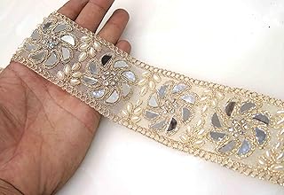 Strala Golden Color Mirror Laces for Dresses, Sarees, Lehenga, Suits, Bags, Decorations, Borders, Crafts and Home D?cor,Blouse (3mtr) Design-320 (Golden)
