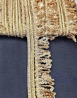 Pritam 1.25 inch RIMZIM Siquance Fringes Tassel Decorative Lace Border Festival Bridal Dupatta Lehenga, Saree, Anarkali, DIY, Bag and Craftwork (9 Mtr) (Gold)