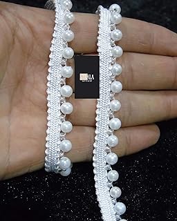 Strala White Moti Laces for Dresses, Sarees, Lehenga, Suits, Bags, Decorations, Borders, Crafts and Home Décor,Blouse (9mtr) Design-338