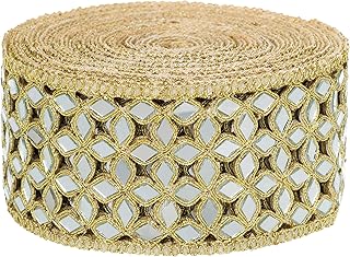 CORIOX Shiny Mirror Lace 9 Meter Border for Dresses, Sarees, Suits, Blouses, Dupattas, Bags, Art and Craft. (Golden)
