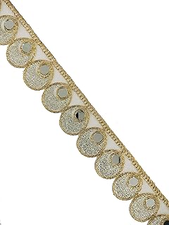 Chahat Lace Saree Laces Borders Mirror Work Cutwork Laces | 3.8 cm Width, 9 Meter Length | Gota Patti Ribbon Trim with Silver & Gold Zari for Dress, Blouse, Dupatta, Lehenga, Anarkali, Hijab, and Home Decoration.