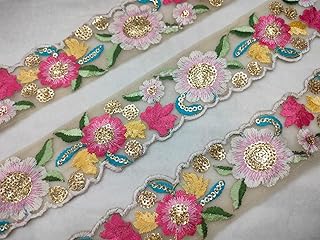 CMHOWLITE Multicolor Embroidery Work Fancy Lace for Lehanga, Suit, Dresses, Sarees, Blouses, Dupatta, and Art & Craft, Roll of 9 Meter, 2 inch (5.08 cm) (OFFWHITE)