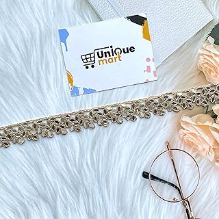Golden Mirror Lace, Golden Lace Design, Handwork Lace Design, Golden Lace Border, Suit Lace, Mirror Work Lace, Border Lace for Saree, Blouse, Gown, Frowk, Lehenga, Art & Craft (Golden/9Meter)