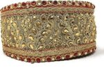 Inhika 9 Meters Laces for Saree Border Gold, Pearl Embroidery, Beaded Stone n Pearl, Velvet Material (8 cm Wide, Red)