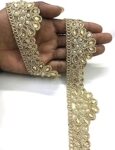 Shraddha Fashion 42mm*3m Golden Color Decorative Laces for Sarees, Suits, Lahenga, Dupatta,Dresses, Bags, Crafts ans Home Decor, Decoration, Blouse (3 mtr) Design-129