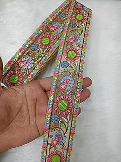 Deeps Creation Multicolour Thread Embroidered Saree lace Trim, lace Border for Sewing, Home Decor (9 Meter) (Multicolour 7)