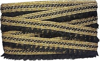 Generic Utkarsh Machine Made Embroidery Border with 1 Inch Width and 9 m Long Lace Reel (Black and Golden)
