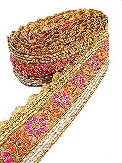 CARTZEYE Embroidery Heavy Work Trim Lace Border for Saree, Kurti, Dresses, Bandhani, Lehenga, Decorative Ribbon - 5.5 cm Width (9 Meter, Golden)