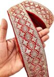 FRIJVEN Embroidery Gold Heavy Design Lace Border for Saree, Kurti, Dupatta etc Decoration Border Lace Falls (Width -7.5 cm) (Red, 9 Meters)