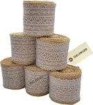 DELINGER Natural Jute Burlap Ribbon with White Lace and Jute Twine for DIY Projects, Party Décor, Gift-Wrapping, Vintage Wedding Home Décor, Scrapbooking (Pack of 1)