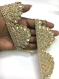 Shraddha Fashion 47mm*3m Golden Color Decorative Laces for Sarees, Suits, Lahenga, Dupatta,Dresses, Bags, Crafts and Home Decor, Decoration, Blouse (3 mtr) Design-135
