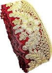 FRIJVEN Embroidery Gold Heavy Work Cutting Design Velvet Lace Border Falls for Saree, Kurti, Dresses, Bandhani, Lehenga, Decorative Ribbon (6 cm Width) (3 Meter, Maroon)