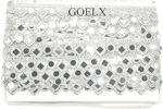 GOELX Mirror Lace Tissue Net Designer Fabric 9.2 Yards|8.5 Meters For Designing,Sarees,Lehangas,Dupatta,Bags,Furnishings Art&Crafts (Width : 2 Cm)-Silver