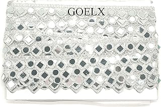 GOELX Mirror Lace Tissue Net Designer Fabric 9.2 Yards|8.5 Meters For Designing,Sarees,Lehangas,Dupatta,Bags,Furnishings Art&Crafts (Width : 2 Cm)-Silver
