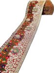 FRIJVEN Jacquard Woven Fabric Heavy Design Decorative Lace Border Ribbon for Saree, Dress, Dupatta, Kurti, Lehenga - 9cm Width (9 Meter, Golden, Red)