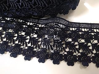 Navy Blue Crochet lace 3.5 inch Wide Flowers and Leaves for Frocks,Dresses,Curtains,Decoration 3 Meters
