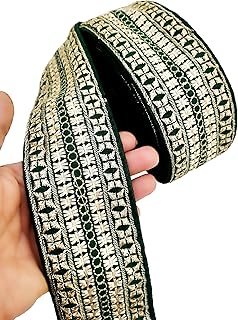CARTZEYE Embroidery Gold Work Lace Border Decorative Ribbon for Saree, Dress, Kurti, Bandhani, Lehenga - 7 cm Width (3 Meter, Green)