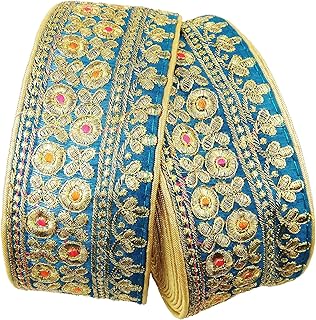FRIJVEN Embroidery Heavy Work Lace Borders Falls Trim for Dresses, Dupatta, Saree, Skirt, Lehengas, Kurti, Decorative Ribbon (7 cm Width,) (4.5 Meter, Turquoise)