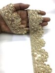 Shraddha Fashion 50mm*3m Golden Color Decorative Laces for Sarees, Suits, Lahenga, Dupatta,Dresses, Bags, Craft and Home Decor, Decoration, Blouse (3 Meters) Design-132