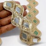 Lami 9 Meter Cutwork Design Lace Border with Mirror Work for Women Dresses Dupatta Bridal Dresses, Saree, Lehenga, Palazzo, Anarkali Suits, Blouses Craft, and Home Decor