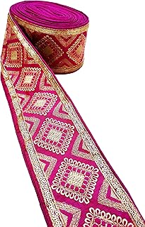 CARTZEYE Embroidery Gold Work Lace Border with Sequence Decorative Ribbon for Saree, Dress, Kurti, Bandhani, Lehenga - 8.5 cm Width (9 Meter, Pink)
