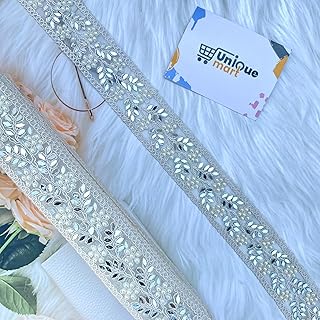 White Handwork Lace Border, Mirror Lace, White Lace Design (White/9Meter)