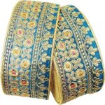 CARTZEYE Embroidery Heavy Golden Work Lace Borders Falls Trim for Saree, Dresses, Dupatta, Skirt, Lehengas, Kurti, Decorative Ribbon (7 cm Width) (3 Meter, Turquoise)