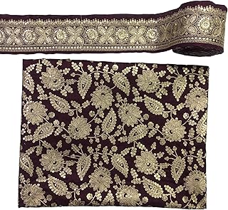 HEMDEV Embroidered Lace(9Meter) and Designer Unstiched Blouse Fabric(1Meter) for Designer Saree/Sequince lace and sequen Heavy Work Blouse Fabric (Plum Wine)