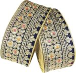 CARTZEYE Embroidery Heavy Golden Work Lace Borders Falls Trim for Saree, Dresses, Dupatta, Skirt, Lehengas, Kurti, Decorative Ribbon (7 cm Width) (3 Meter, Navy Blue)