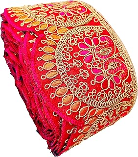 CARTZEYE Embroidery Red, Pink, Orange & Golden Heavy Work Trim Lace Border for Saree, Kurti, Dresses, Bandhani, Lehenga, Decorative Ribbon (11 cm Width, 9 Meter, Red)