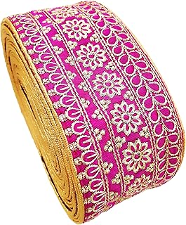 CARTZEYE Embroidery Heavy Work Lace Border Falls for Saree, Kurti, Dresses, Bandhani, Lehenga (Width : 7.5 cm) (9 Meter, Pink)