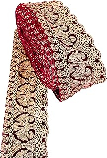 CARTZEYE Embroidery Heavy Work Trim Lace Border for Saree, Kurti, Dresses, Bandhani, Lehenga, Decorative Ribbon - 8 cm Width (3 Meter, Maroon)