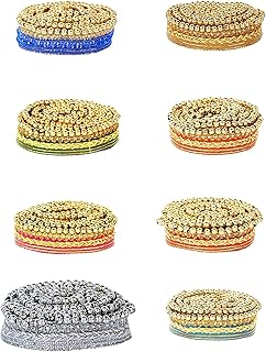 Goelx Fashion Lace with Mounted Shiny Golden Beads - All 8 Colour 9 Meter Each