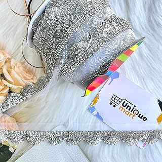 Silver Stone Lace Border, Jarkan Lace Reel, Silver Lace for Blouse, Saree, Dupatta (Silver/9Meter)