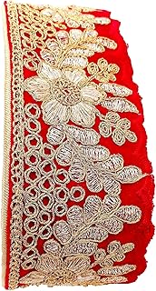 FRIJVEN Embroidery Gold Heavy Work Cutting Design Lace Border Falls for Saree, Kurti, Dresses, Bandhani, Lehenga, Decorative Ribbon (6 cm Width) (3 Meter, Red)