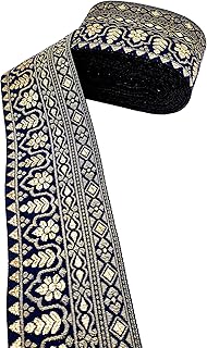 FRIJVEN Jacquard Woven Heavy Design Falls Lace Border for Saree, Kurti, Dress, Bandhani, Lehenga, Decorative Ribbon - 7 cm Width (Navy Blue, 9 Meter)