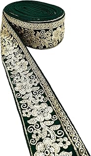 CARTZEYE Embroidery Gold Work Lace Border with Sequence Decorative Ribbon for Saree, Dress, Kurti, Bandhani, Lehenga - 7 cm Width (3 Meter, Green)