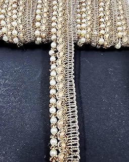 Mezin Zari-1 Tassel Fringe Sequence Lace Border for Dresses, Saree, Lehenga, Dupatta, Bag, Craft and Decorations (9 Mtr) (Gold-56)
