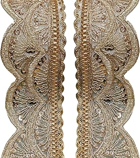 Jolly Counter Decorative Lace Reel 9 Meter x 1.25 Inch | Golden Jari Fabric Trim for Saree, Blouse, Dupatta, Craft, DIY, Festive Decoration (Chirag Moto Palmet)